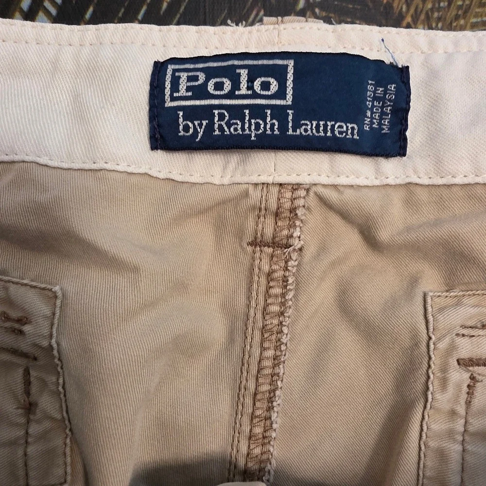 Vintage Polo Ralph Lauren‎ Mens Cargo Shorts Tan Khaki Cotton Multi Pocket 34
